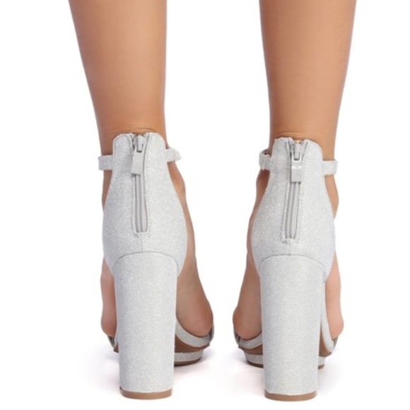 Silver Glitter Block Heels - Picture 3 of 4